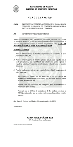 CIRCULAR No. 009 - Universidad de Nari&ntilde;o