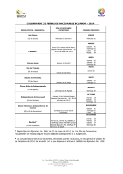 CALENDARIO DE FERIADOS NACIONALES ECUADOR - 2014