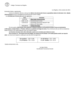 Horarios durante el Aniversario. - Colegio Teresiano Los Angeles