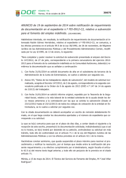 Anuncio de 19 de septiembre de 2014 sobre notificaci&oacute;n de