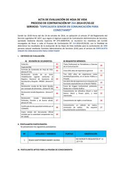 acta de evaluaci&oacute;n de hoja de vida proceso de contrataci&oacute;n n&ordm; 264