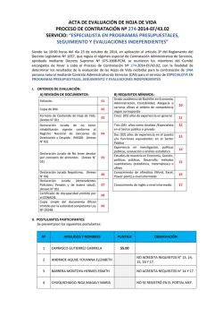 acta de evaluaci&oacute;n de hoja de vida proceso de contrataci&oacute;n n&ordm; 274