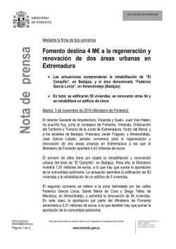 Fomento destina 4 M&euro; a la regeneraci&oacute;n y renovaci&oacute;n de dos &aacute;reas