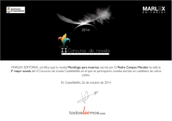 MARLEX EDITORIAL certifica que la novela Mon&oacute;logo para muertos