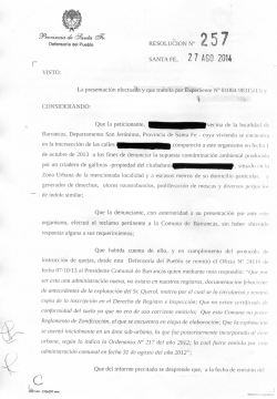 VISTO: RESOLUCI&Oacute;N N&deg; &euro;&raquo; U / SANTA FE, 2 7 AGO 2014 La