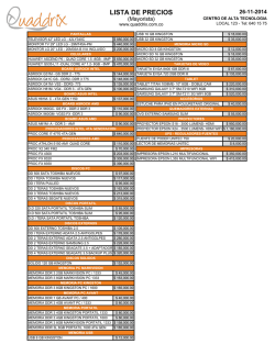 LISTA DE PRECIOS
