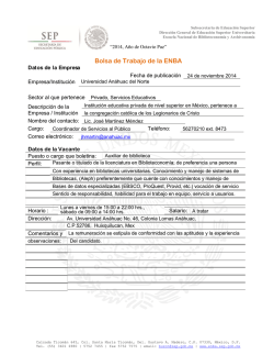 M&aacute;s ofertas de trabajo. - Escuela Nacional de Biblioteconom&iacute;a y