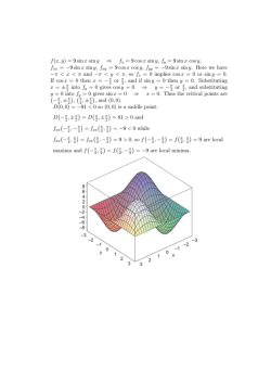 f(x, y) = 9 sin x siny &rArr; fx = 9 cosx siny, fy = 9 sin x cosy - WebAssign