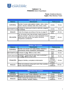 TAREAS 5&ordm; Grado PRIMARIA Sede Primavera