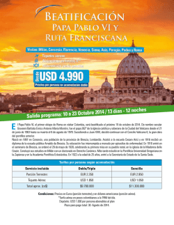 Salida programa: 10 a 23 Octubre 2014 / 13 d&iacute;as - 12 noches