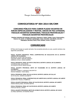 CONVOCATORIA N&ordm; 004-2014-SN/CNM COMUNICADO