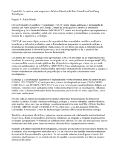 Exposici&oacute;n de motivos para integrarme a la Mesa - Foro Consultivo