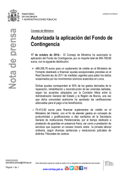 Autorizada la aplicaci&oacute;n del Fondo de Contingencia - Ministerio de