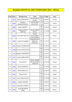 R&eacute;sultats FESTIVAL DES TEMPLIERS 2014 - 100 km - Passion Trail