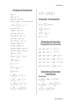 F&oacute;rmulas de Integraci&oacute;n