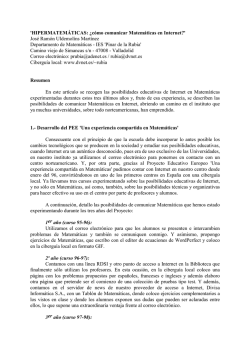 'HIPERMATEM&Aacute;TICAS: &iquest;c&oacute;mo comunicar Matem&aacute;ticas en Internet