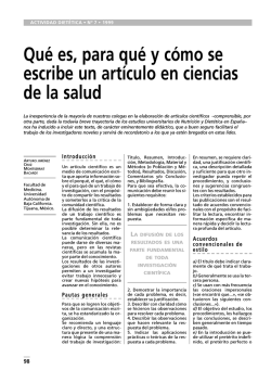 Qu&eacute; es, para qu&eacute; y c&oacute;mo se escribe un art&iacute;culo en ciencias de la salud