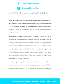 1 Post de Ruth R&iacute;os &ndash; C&oacute;mo gestionar una crisis de Reputaci&oacute;n