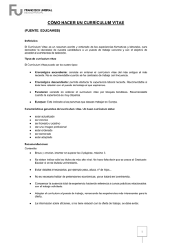 C&Oacute;MO HACER UN CURR&Iacute;CULUM VITAE - Bibliotecas P&uacute;blicas