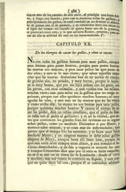 ( 386 ) CAPITULO XX. De los tiempos de sacar los pollos, y c&oacute;mo se