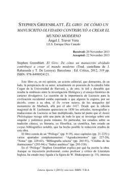 STEPHEN GREENBLATT. EL GIRO: DE C&Oacute;MO UN - Littera Aperta