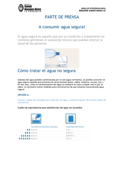 PARTE DE PRENSA A consumir agua segura! C&oacute;mo tratar el agua