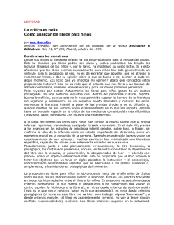 La cr&iacute;tica es bella C&oacute;mo analizar los libros para ni&ntilde;os