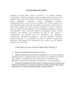 UNAS PALABRAS DE DARWIN. Podemos decirnos ahora c&oacute;mo el
