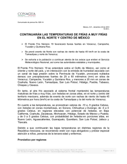 continuar&aacute;n las temperaturas de fr&iacute;as a muy fr&iacute;as en el norte y centro