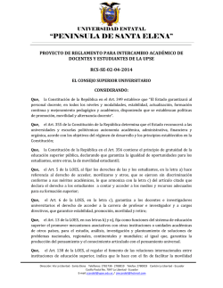 Reglamento para intercambio acad&eacute;mico de docentes y estudiantes