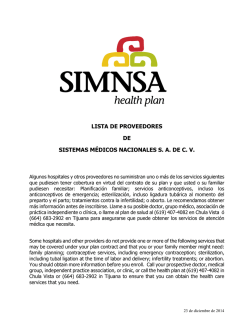 lista de proveedores de sistemas m&eacute;dicos nacionales sa - SIMNSA