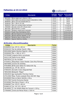 Faltantes al 23-12-2014 Art&iacute;culos discontinuados