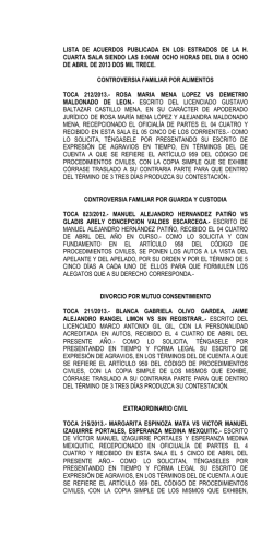lista de acuerdos publicada en los estrados de la h. cuarta sala