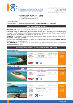 Turismo Temporada Alta 2014 - 2015