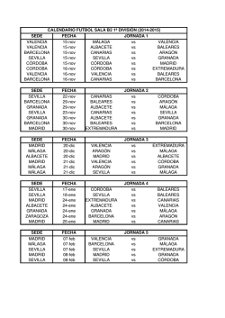 Calendario F&uacute;tbol Sala 1&ordf; Divisi&oacute;n, temporada 2014-2015