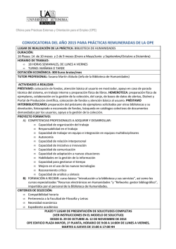 CONVOCATORIA DEL A&Ntilde;O 2015 PARA PR&Aacute;CTICAS