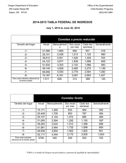 2014-2015 TABLA FEDERAL DE INGRESOS Comidas a precio