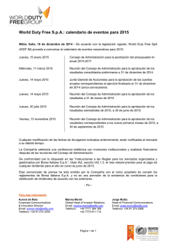 World Duty Free S.p.A.: calendario de eventos para 2015