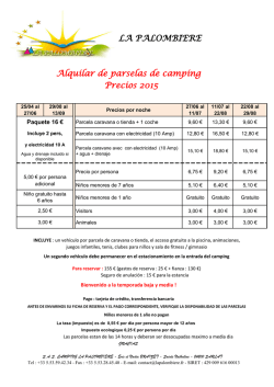 Alquilar de parselas de camping Precios 2015 LA PALOMBIERE