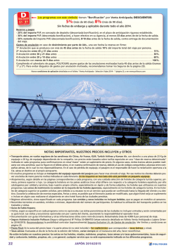 JAP&Oacute;N 2014/2015 NOTAS IMPORTANTES, NUESTROS PRECIOS