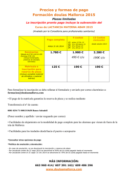 Precios y formas de pago Formaci&oacute;n doulas Mallorca 2015