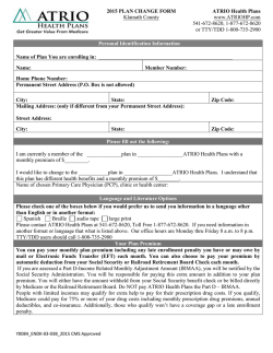 2015 PLAN CHANGE FORM ATRIO Health Plans Klamath County
