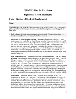 2009-2015 Plan for Excellence Significant Accomplishments Unit
