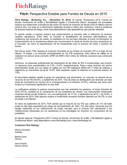 Fitch: Perspectiva Estable para Fondos de Deuda en 2015