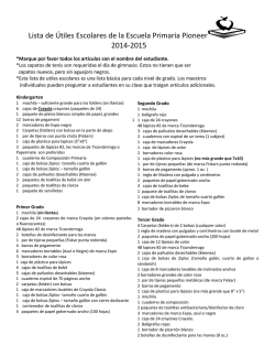 Lista de &Uacute;tiles Escolares de la Escuela Primaria Pioneer 2014-2015