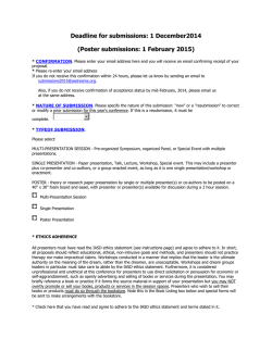 Deadline for submissions: 1 December2014 (Poster submissions: 1