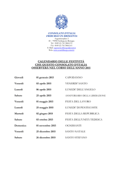 2015 Calendario delle festivit&agrave;