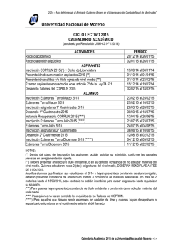 Calendario Acad&eacute;mico 2015 - Universidad Nacional de Moreno