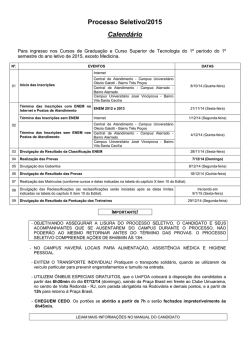Processo Seletivo/2015 Calend&aacute;rio