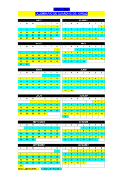 A&Ntilde;O 2015 CALENDARIO DE GUARDIAS DE: ORGAZ